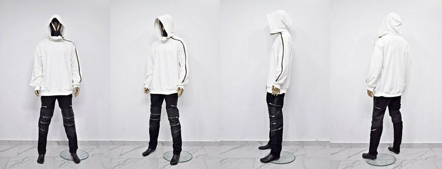 XS - 8XL Men New Soft Symmetrical Gold Zip Oversized Hood Pullover, Ninja Assassin Hoodie,Steampunk Gothic,Irregular,Cyberpunk PLUS -BB0170