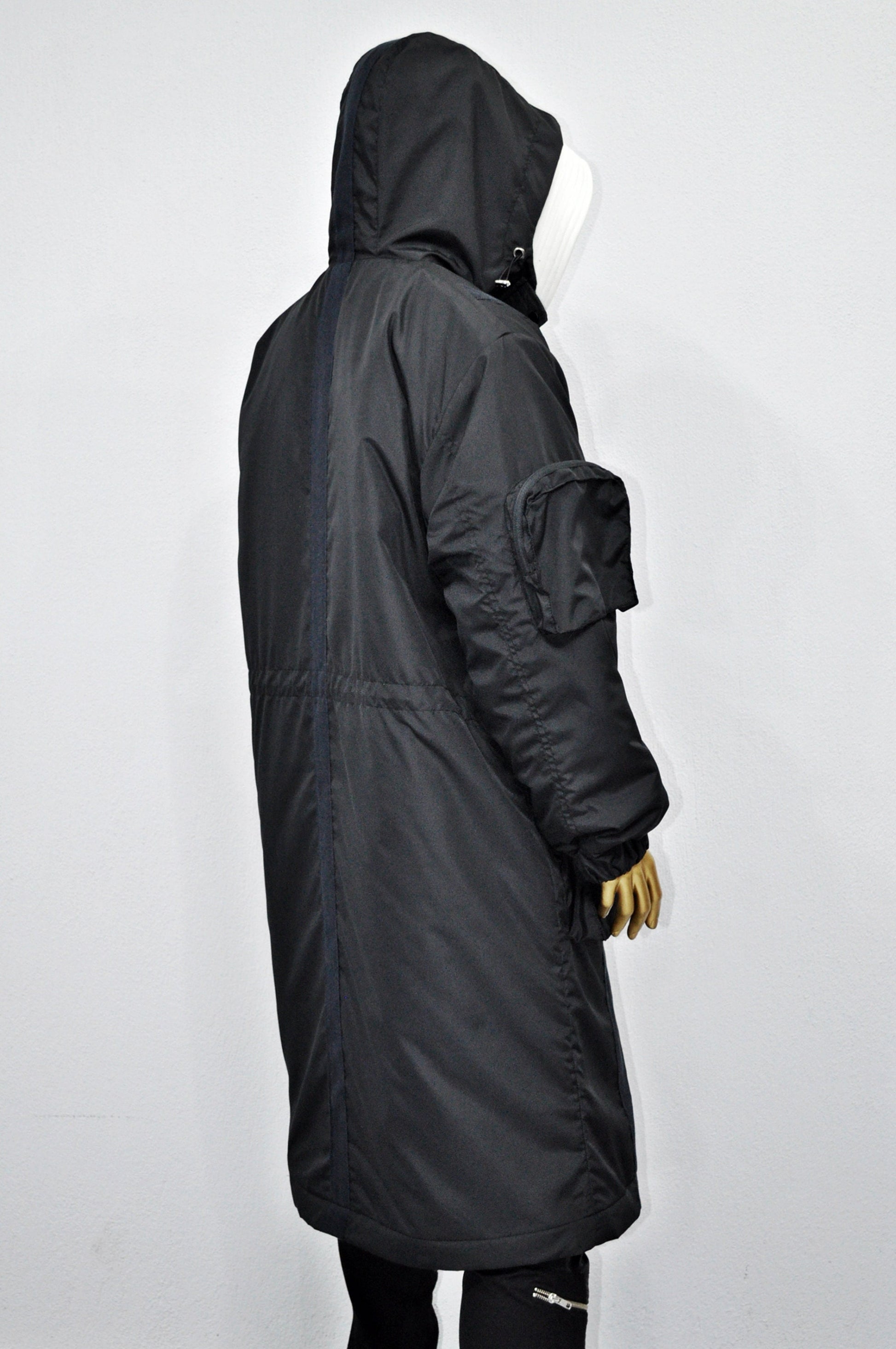 Dark Long Windbreaker Loose Jacket, Over the Knee Hooded Big Pocket Trenchcoat