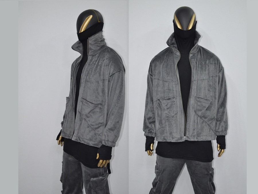 XS-8XL Winter Soft Velour Jacket, Comfort Loose Top, Asymetrical Pockets Goth Full zip Cardigan Polo High Neck Hoodie, SteamPunk -BB0171