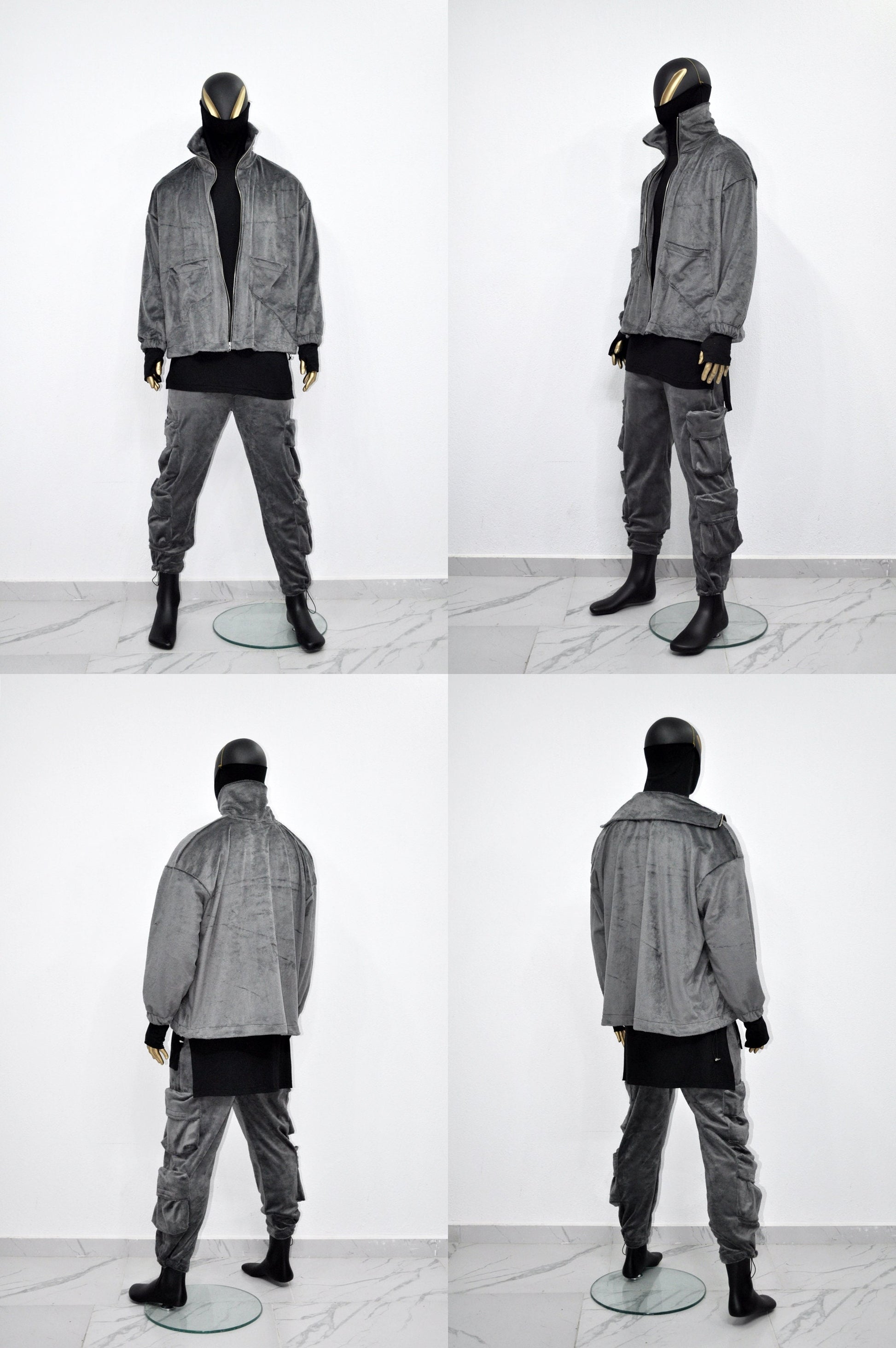 XS-8XL Winter Soft Velour Jacket, Comfort Loose Top, Asymetrical Pockets Goth Full zip Cardigan Polo High Neck Hoodie, SteamPunk -BB0171
