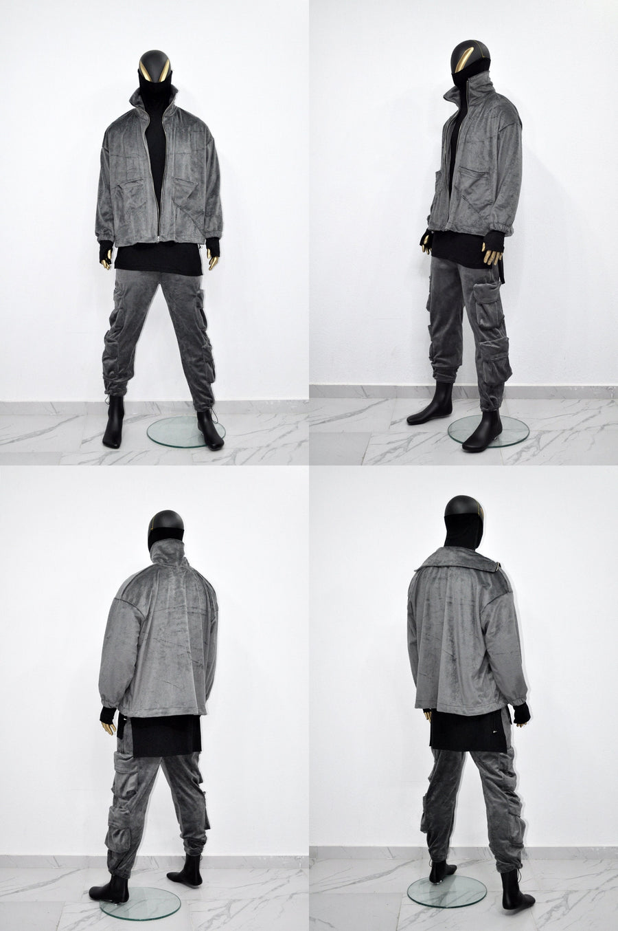 XS-8XL Winter Soft Velour Jacket, Comfort Loose Top, Asymetrical Pockets Goth Full zip Cardigan Polo High Neck Hoodie, SteamPunk -BB0171