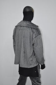 XS-8XL Winter Soft Velour Jacket, Comfort Loose Top, Asymetrical Pockets Goth Full zip Cardigan Polo High Neck Hoodie, SteamPunk -BB0171