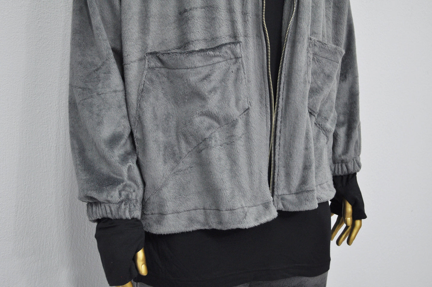 XS-8XL Winter Soft Velour Jacket, Comfort Loose Top, Asymetrical Pockets Goth Full zip Cardigan Polo High Neck Hoodie, SteamPunk -BB0171