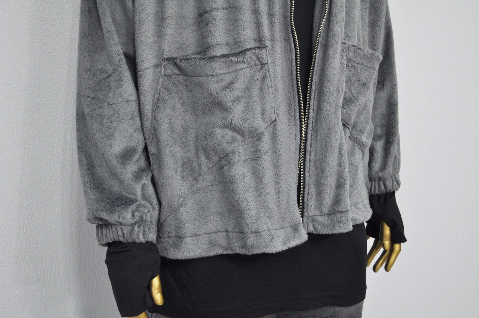 XS-8XL Winter Soft Velour Jacket, Comfort Loose Top, Asymetrical Pockets Goth Full zip Cardigan Polo High Neck Hoodie, SteamPunk -BB0171