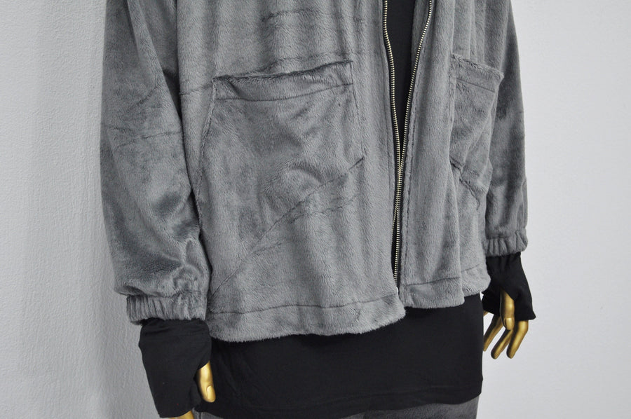 XS-8XL Winter Soft Velour Jacket, Comfort Loose Top, Asymetrical Pockets Goth Full zip Cardigan Polo High Neck Hoodie, SteamPunk -BB0171