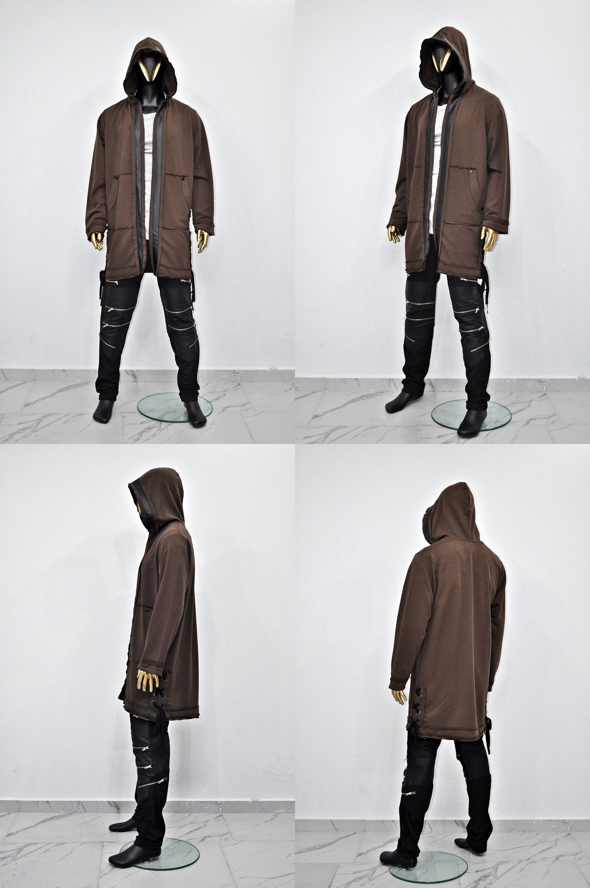 XS-8XL Oversize Hooded Loose Long Leather Trim Edge Drawstring Tied Up Baggy Cardigan,Avantgarde Timeless Blanket PLush Soft Comfort- BB0143