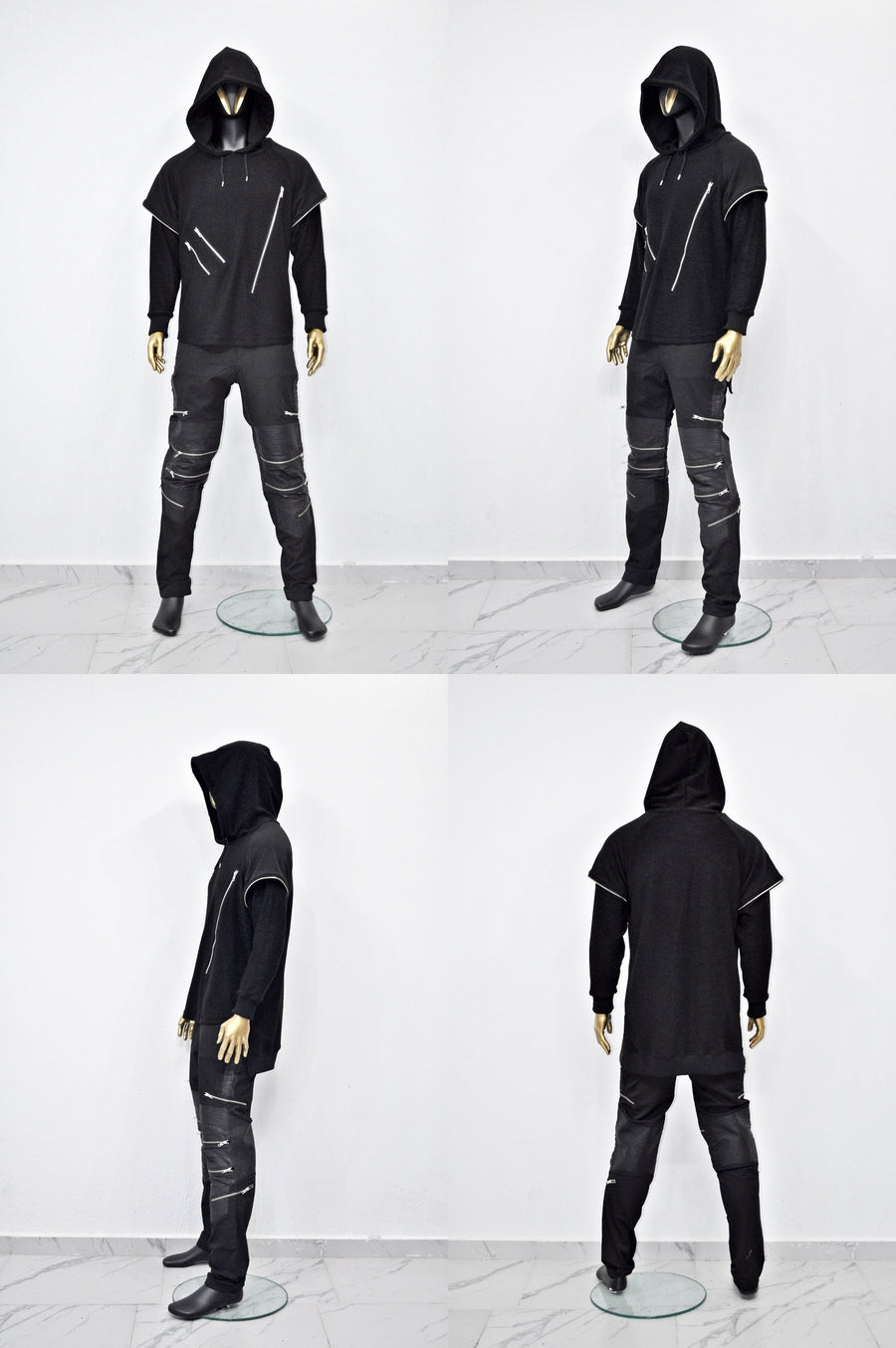 XS - 8XL Men Dark Original Design Double Sleeve Lk, Asymmetric Zip, Irregular Cut Hoodie,Cyberpunk Pullover,Loose Luxury Femin Gothic-BB0115