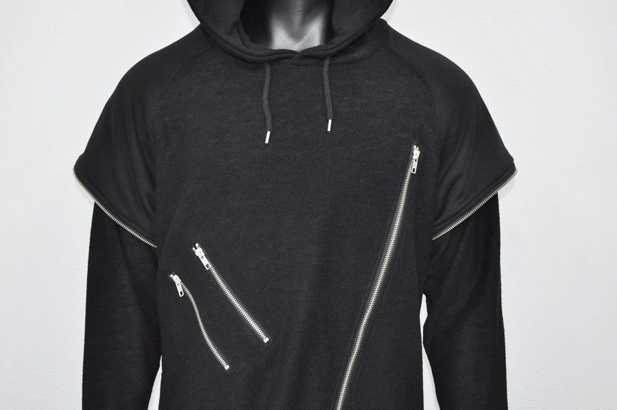 XS - 8XL Men Dark Original Design Double Sleeve Lk, Asymmetric Zip, Irregular Cut Hoodie,Cyberpunk Pullover,Loose Luxury Femin Gothic-BB0115
