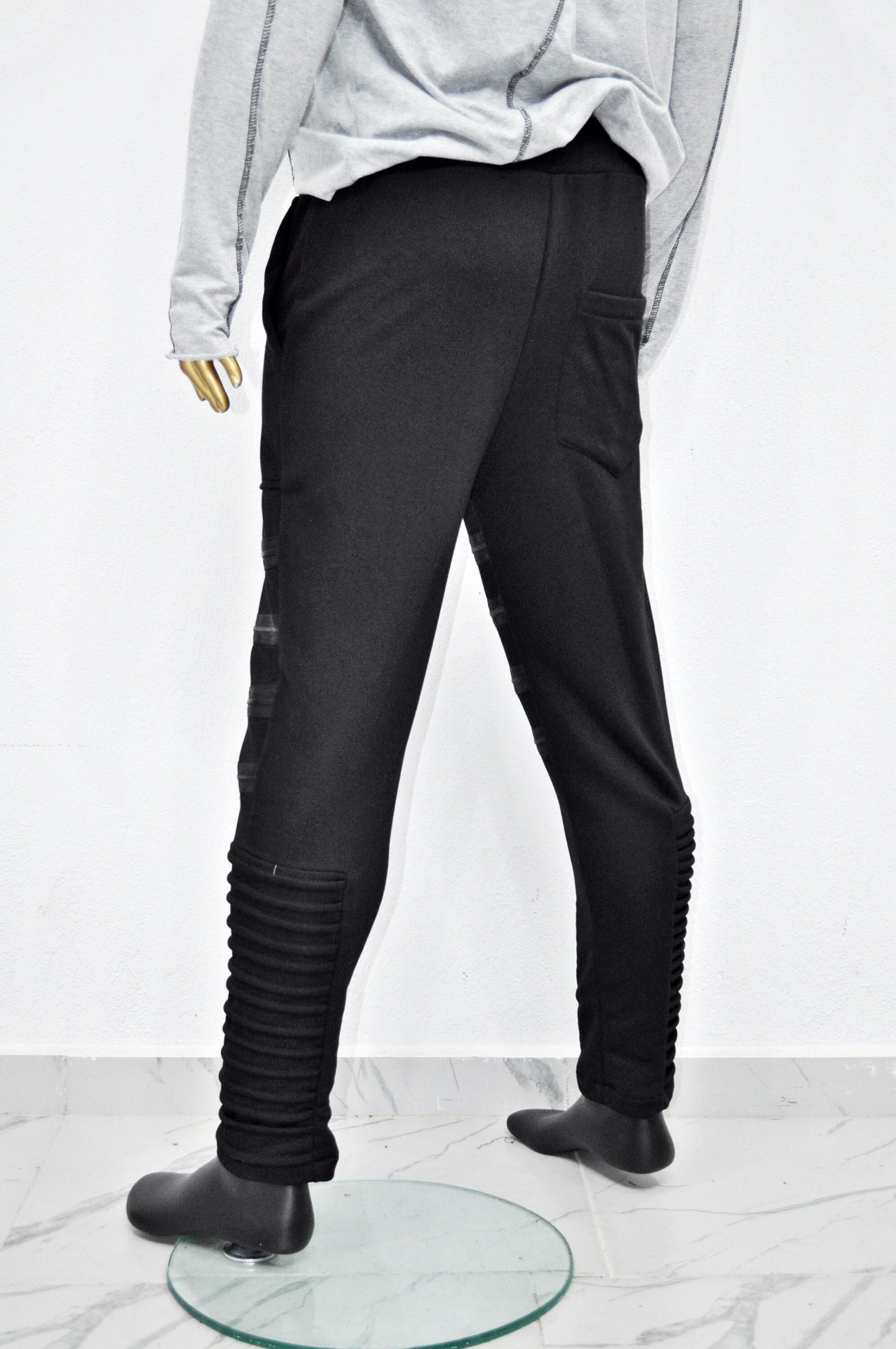 XS - 8XL Men's Zipper Knee Korean Style Casual Biker Pants, Tapered Fitted Jogger Trouser, Elastic Waist,Relaxed Sweatpants, Gothic,St-BB297