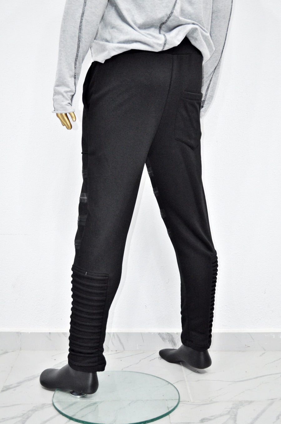 XS - 8XL Men's Zipper Knee Korean Style Casual Biker Pants, Tapered Fitted Jogger Trouser, Elastic Waist,Relaxed Sweatpants, Gothic,St-BB297
