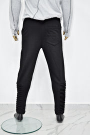 XS - 8XL Men's Zipper Knee Korean Style Casual Biker Pants, Tapered Fitted Jogger Trouser, Elastic Waist,Relaxed Sweatpants, Gothic,St-BB297