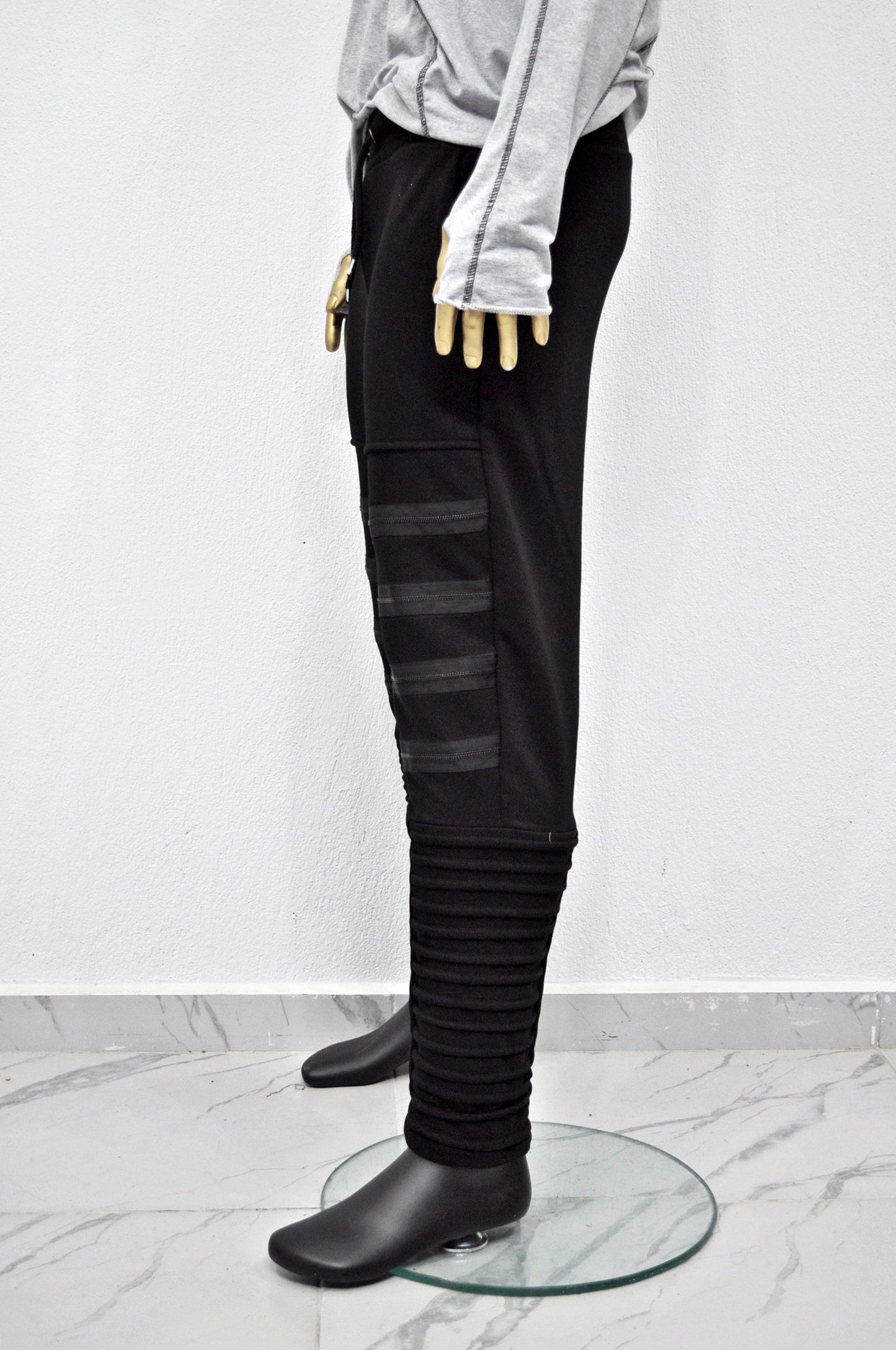 XS - 8XL Men's Zipper Knee Korean Style Casual Biker Pants, Tapered Fitted Jogger Trouser, Elastic Waist,Relaxed Sweatpants, Gothic,St-BB297