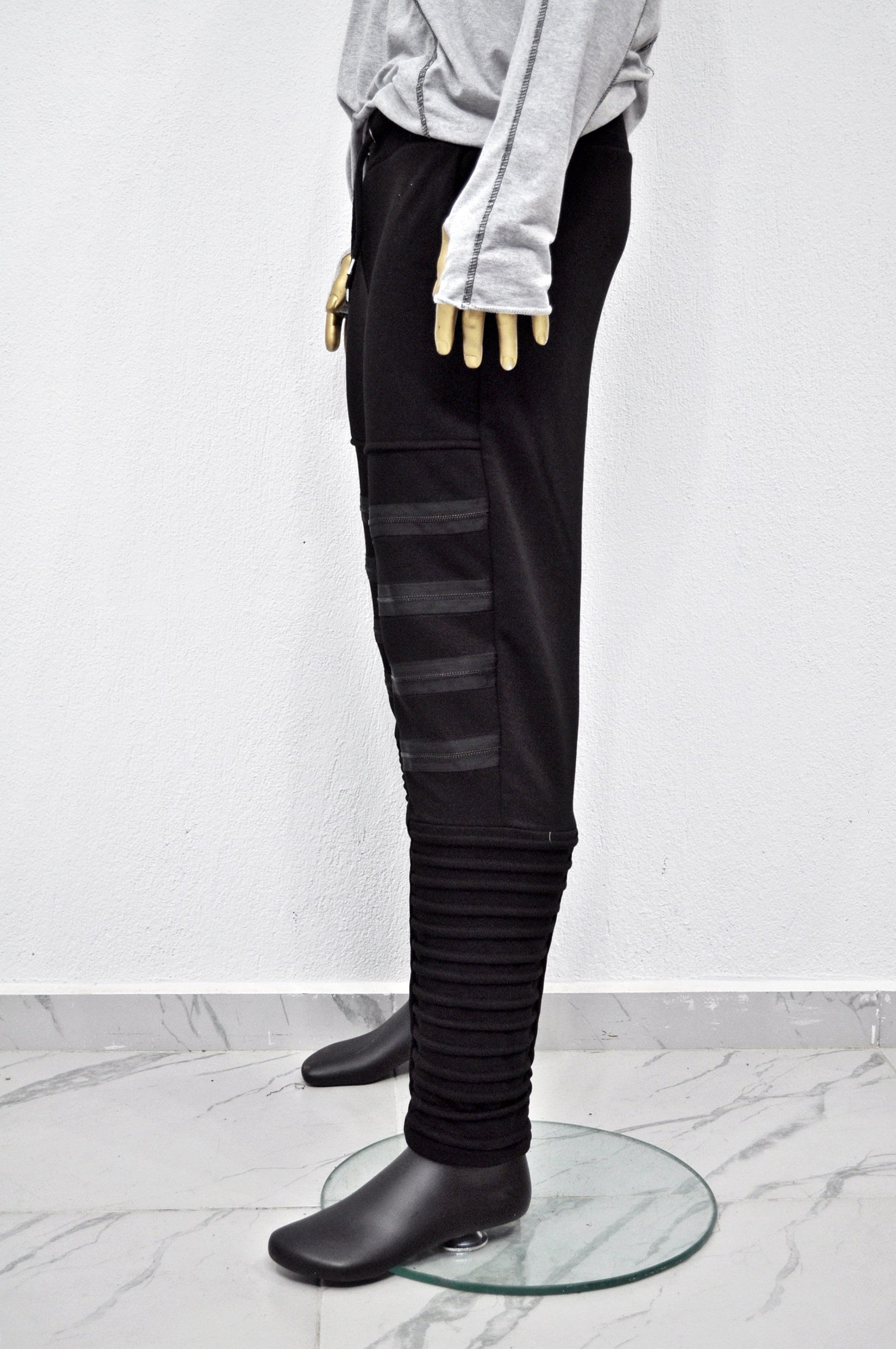 XS - 8XL Men's Zipper Knee Korean Style Casual Biker Pants, Tapered Fitted Jogger Trouser, Elastic Waist,Relaxed Sweatpants, Gothic,St-BB297