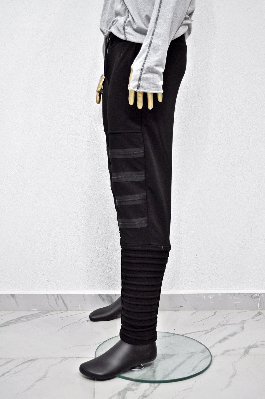 XS - 8XL Men's Zipper Knee Korean Style Casual Biker Pants, Tapered Fitted Jogger Trouser, Elastic Waist,Relaxed Sweatpants, Gothic,St-BB297
