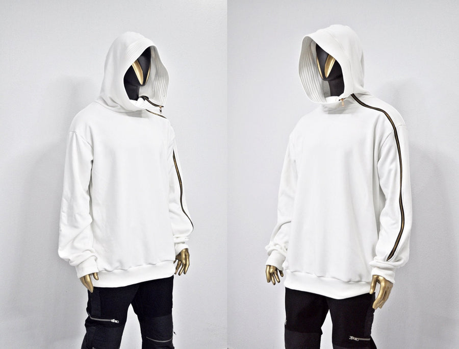 XS - 8XL Men New Soft Symmetrical Gold Zip Oversized Hood Pullover, Ninja Assassin Hoodie,Steampunk Gothic,Irregular,Cyberpunk PLUS -BB0170