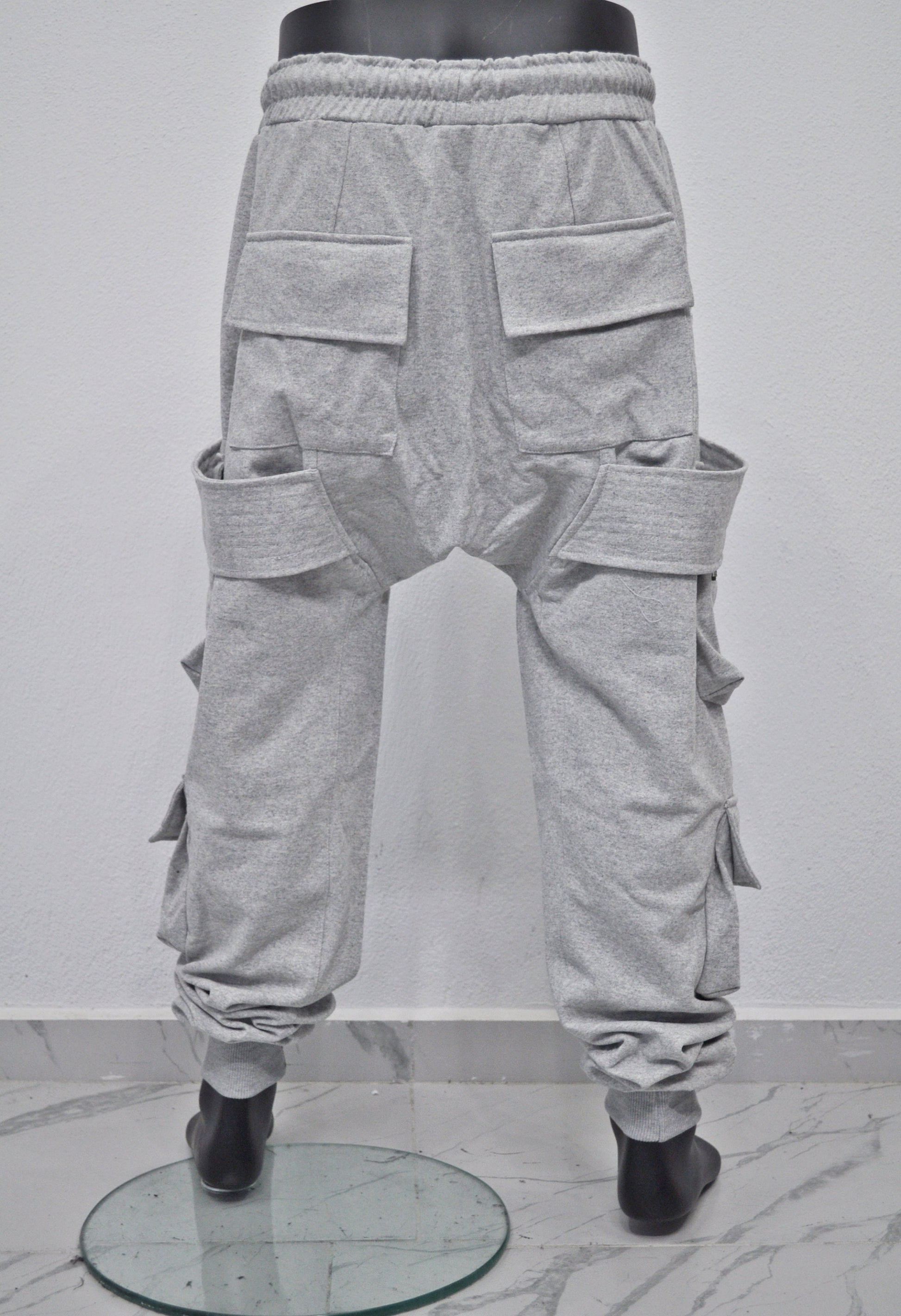 XS - 8XL AW Men Relaxed Belted Flap Zip Sarrouel Drop-Crotch Trousers-Cargo Pant Sweatpants/ Harem Jogger /Webbing Ninja Trouser-BB300