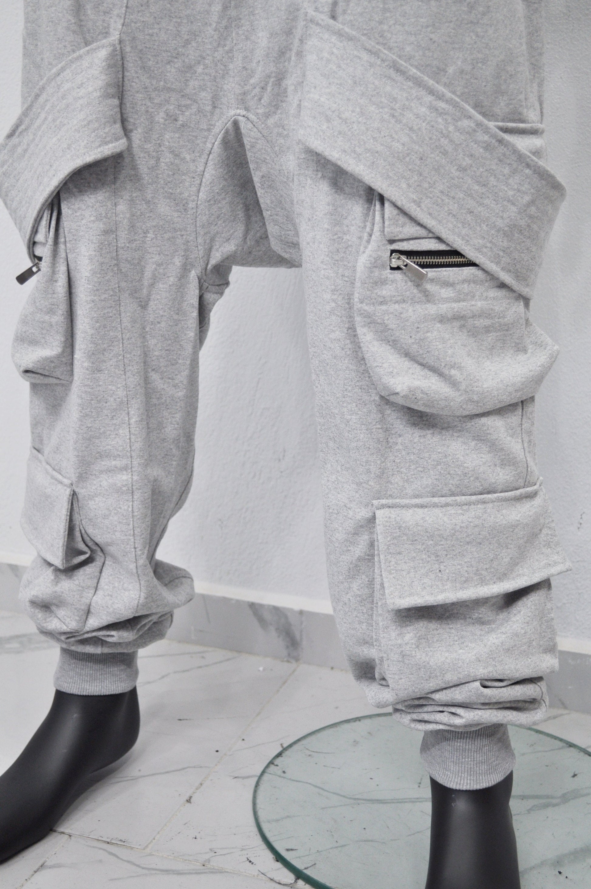 XS - 8XL AW Men Relaxed Belted Flap Zip Sarrouel Drop-Crotch Trousers-Cargo Pant Sweatpants/ Harem Jogger /Webbing Ninja Trouser-BB300