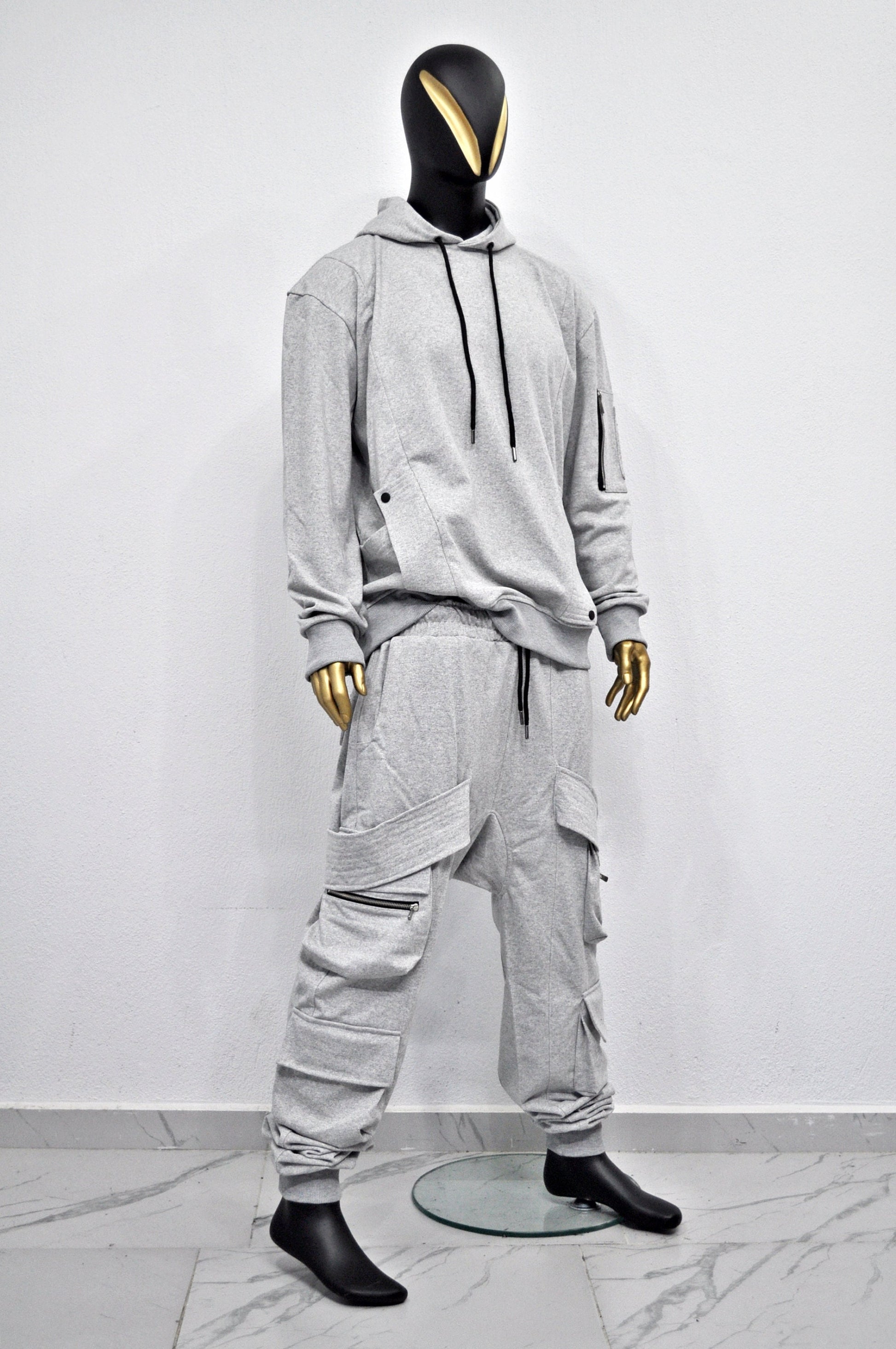 XS - 8XL AW Men Relaxed Belted Flap Zip Sarrouel Drop-Crotch Trousers-Cargo Pant Sweatpants/ Harem Jogger /Webbing Ninja Trouser-BB300