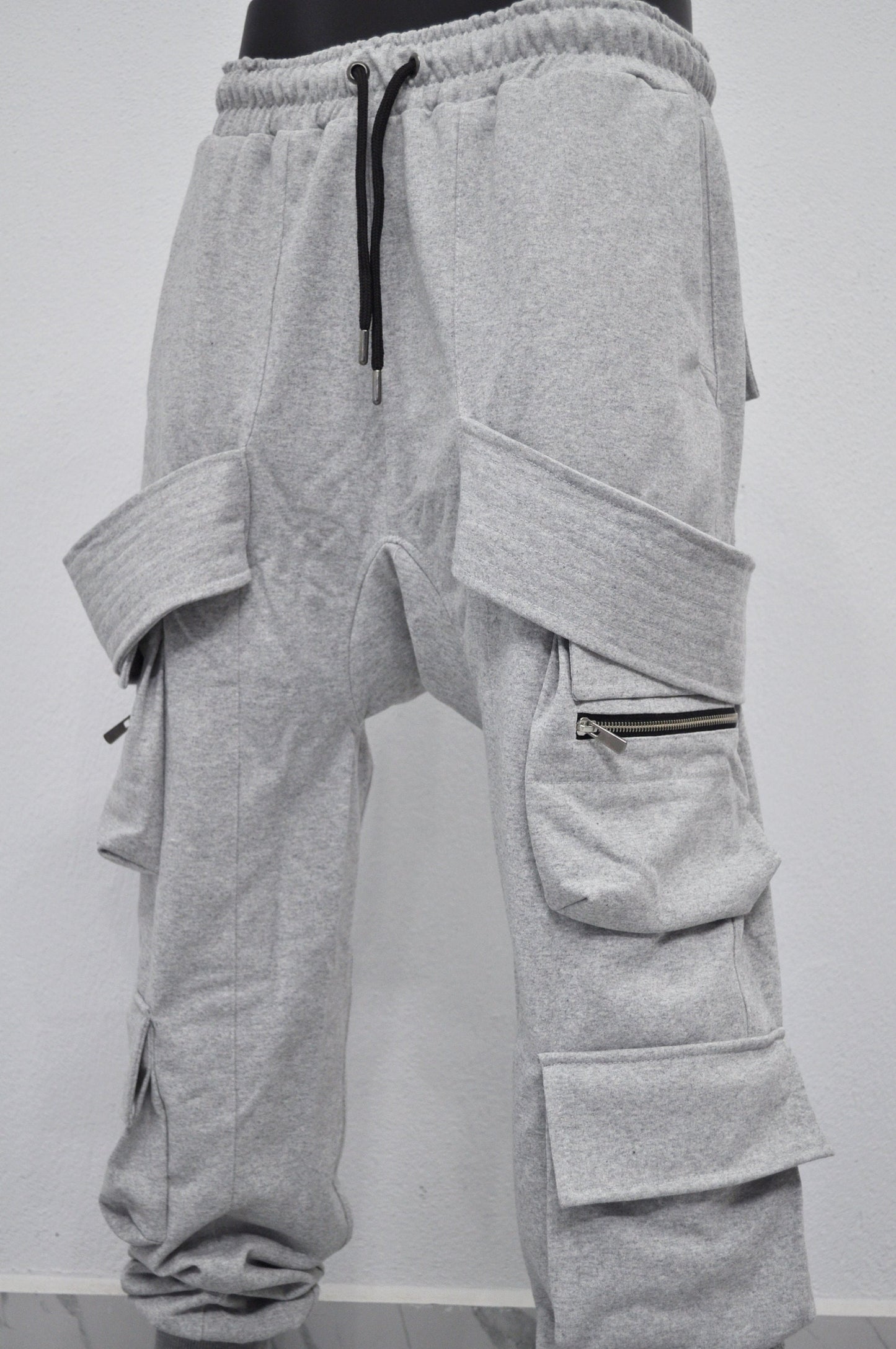 XS - 8XL AW Men Relaxed Belted Flap Zip Sarrouel Drop-Crotch Trousers-Cargo Pant Sweatpants/ Harem Jogger /Webbing Ninja Trouser-BB300