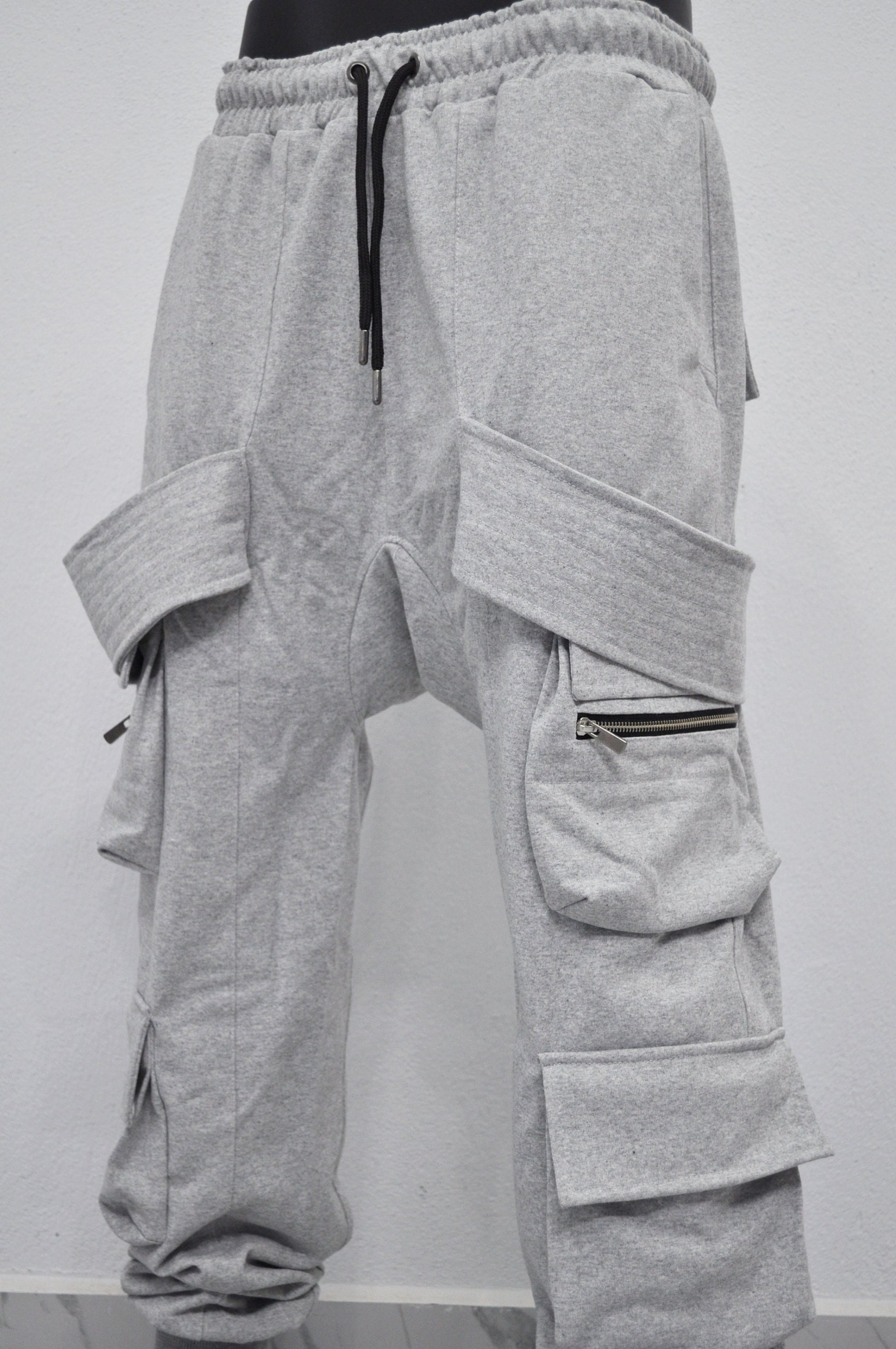 XS - 8XL AW Men Relaxed Belted Flap Zip Sarrouel Drop-Crotch Trousers-Cargo Pant Sweatpants/ Harem Jogger /Webbing Ninja Trouser-BB300