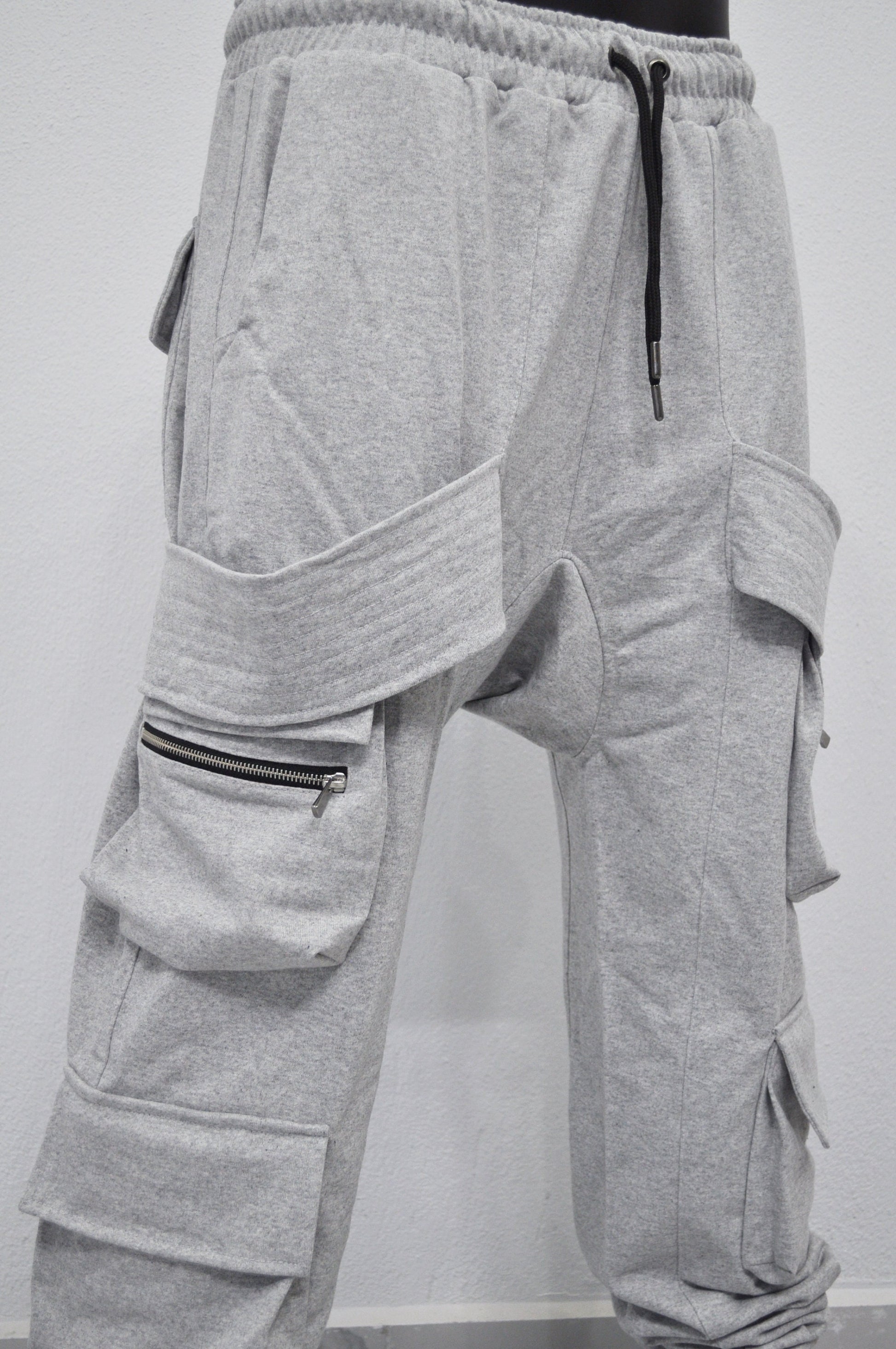 XS - 8XL AW Men Relaxed Belted Flap Zip Sarrouel Drop-Crotch Trousers-Cargo Pant Sweatpants/ Harem Jogger /Webbing Ninja Trouser-BB300