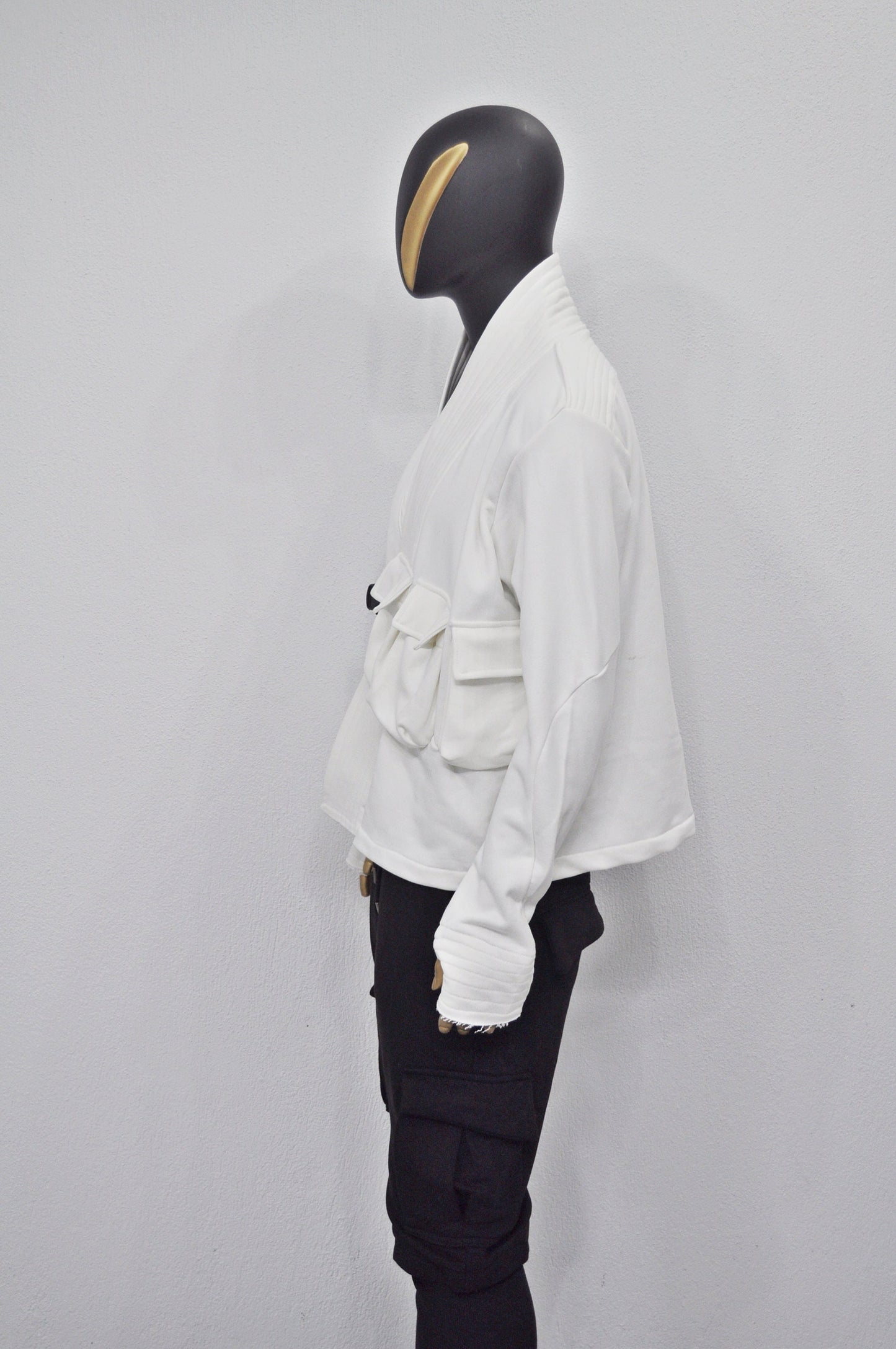 XS-8XL White Cotton Front Pockets Jacket Kimono Look, Tie-up, Ninja Assassin Jacket,Steampunk Gothic-Post Apocalyptic Dystopian-BB0173