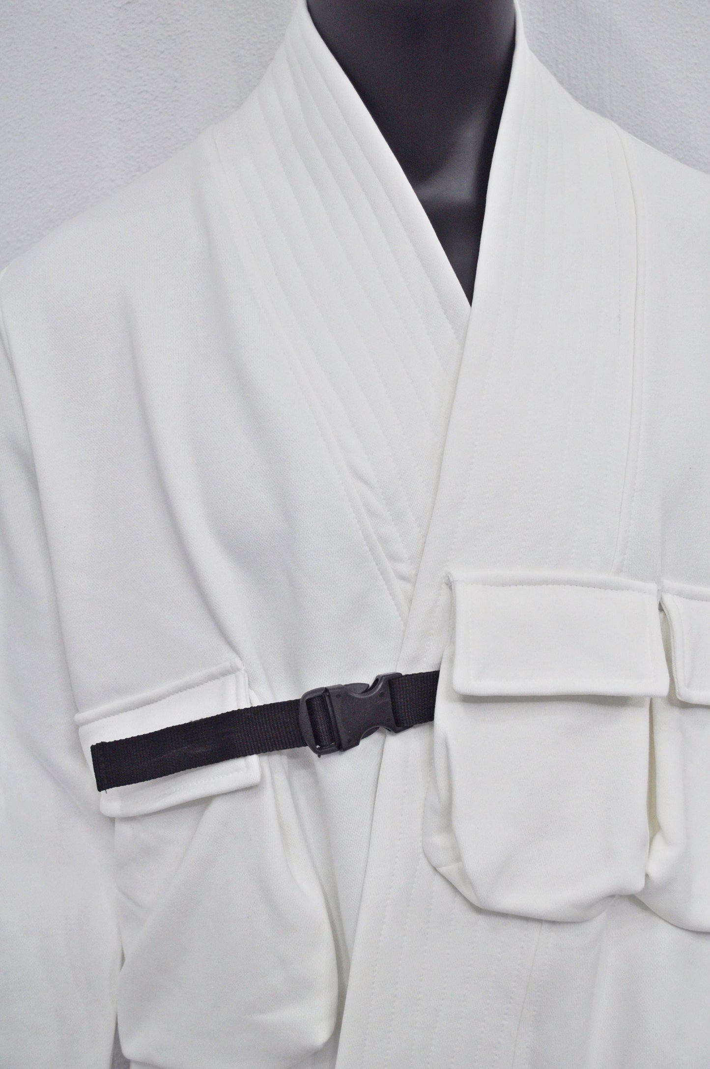 XS-8XL White Cotton Front Pockets Jacket Kimono Look, Tie-up, Ninja Assassin Jacket,Steampunk Gothic-Post Apocalyptic Dystopian-BB0173