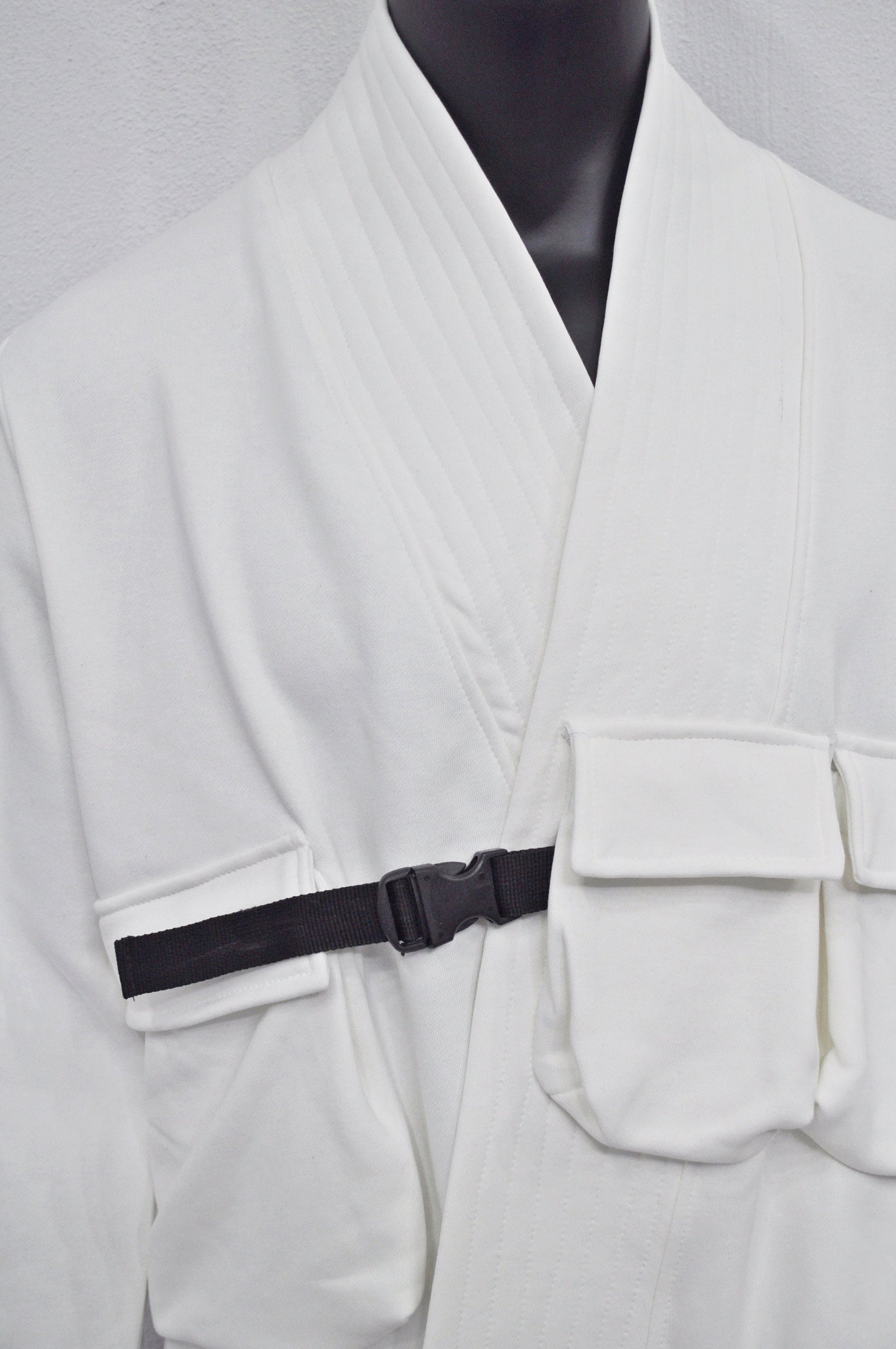XS-8XL White Cotton Front Pockets Jacket Kimono Look, Tie-up, Ninja Assassin Jacket,Steampunk Gothic-Post Apocalyptic Dystopian-BB0173