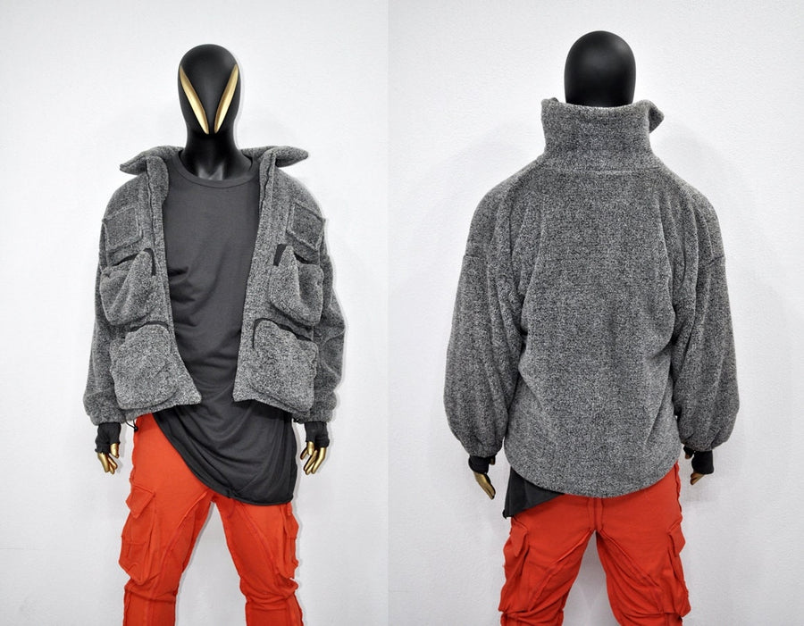 XS-8XL Men's Loose Utility Soft Warm Oversized Welsoft Jacket, Adjustable Hem,MultiFunctional ,Calm Relax, Cyber, Gothic,Techwear Top-BB918