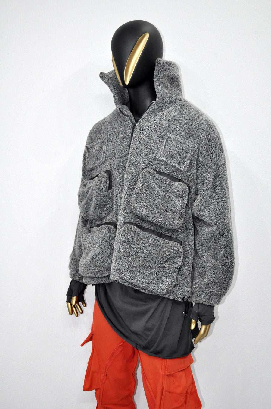 XS-8XL Men's Loose Utility Soft Warm Oversized Welsoft Jacket, Adjustable Hem,MultiFunctional ,Calm Relax, Cyber, Gothic,Techwear Top-BB918