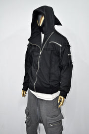 XS-8XL Men's Asymmetric Cut, Fleece Pullover, Black Jumper Top, Ashassin Tech Zipper Sleeve Goth Long Jacket Hoodie, Handmade Gift - BB0175