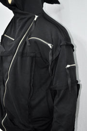 XS-8XL Men's Asymmetric Cut, Fleece Pullover, Black Jumper Top, Ashassin Tech Zipper Sleeve Goth Long Jacket Hoodie, Handmade Gift - BB0175