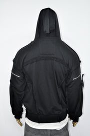 XS-8XL Men's Asymmetric Cut, Fleece Pullover, Black Jumper Top, Ashassin Tech Zipper Sleeve Goth Long Jacket Hoodie, Handmade Gift - BB0175