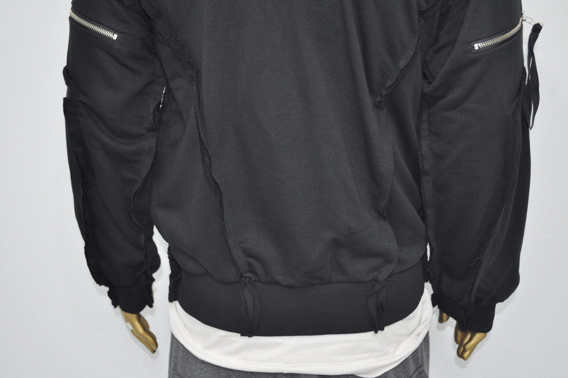 XS-8XL Men's Asymmetric Cut, Fleece Pullover, Black Jumper Top, Ashassin Tech Zipper Sleeve Goth Long Jacket Hoodie, Handmade Gift - BB0175
