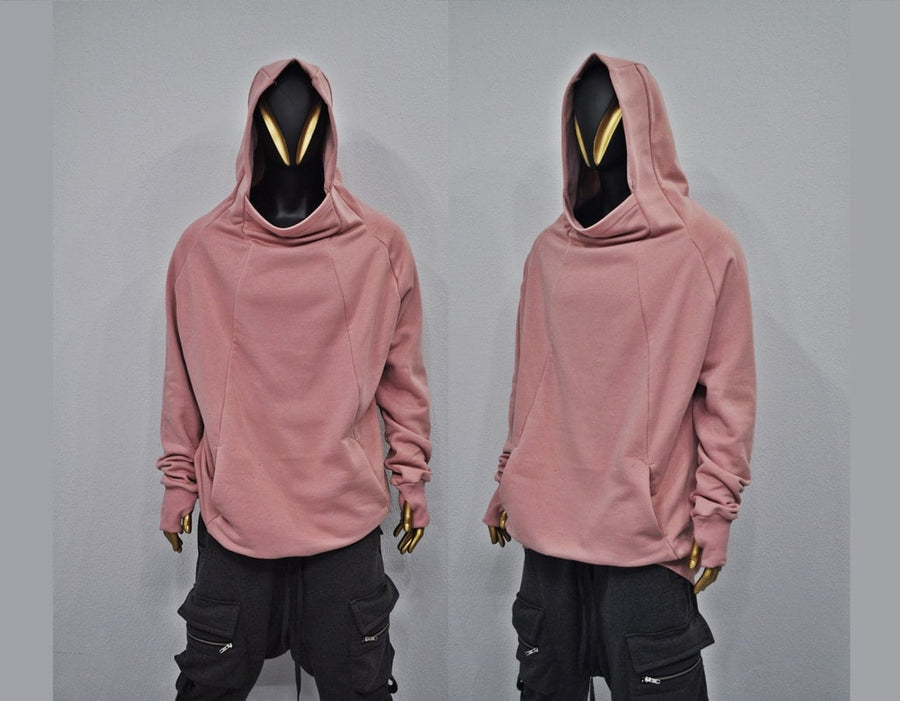 XS-8XL Oversize Pink Teckwear Hooded Cardigan Men, futuristic Stitching High Neck Pullover,Ninja Mask Assassin,Steampunk Burning Man -BB0