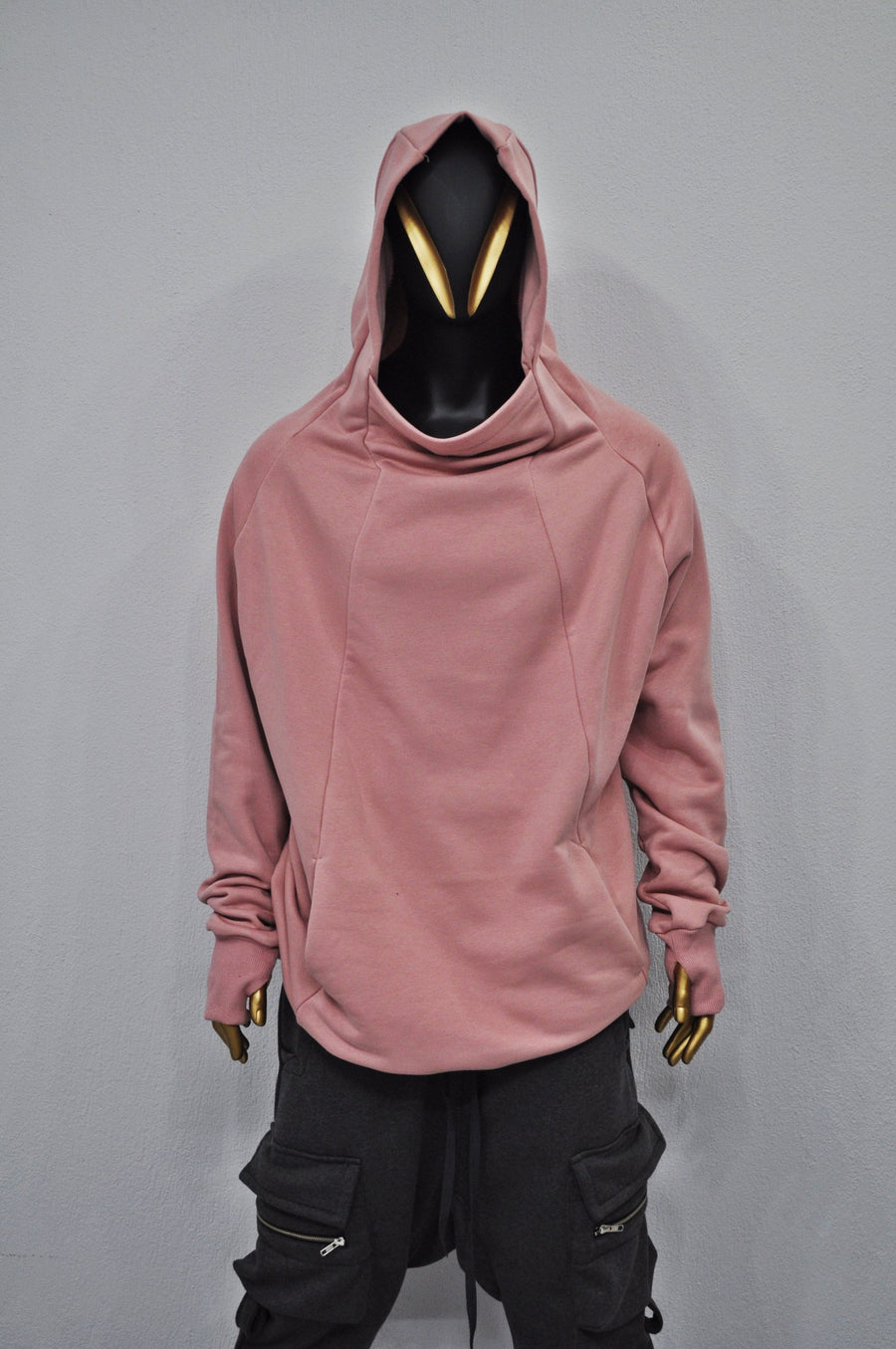 XS-8XL Oversize Pink Teckwear Hooded Cardigan Men, futuristic Stitching High Neck Pullover,Ninja Mask Assassin,Steampunk Burning Man -BB0