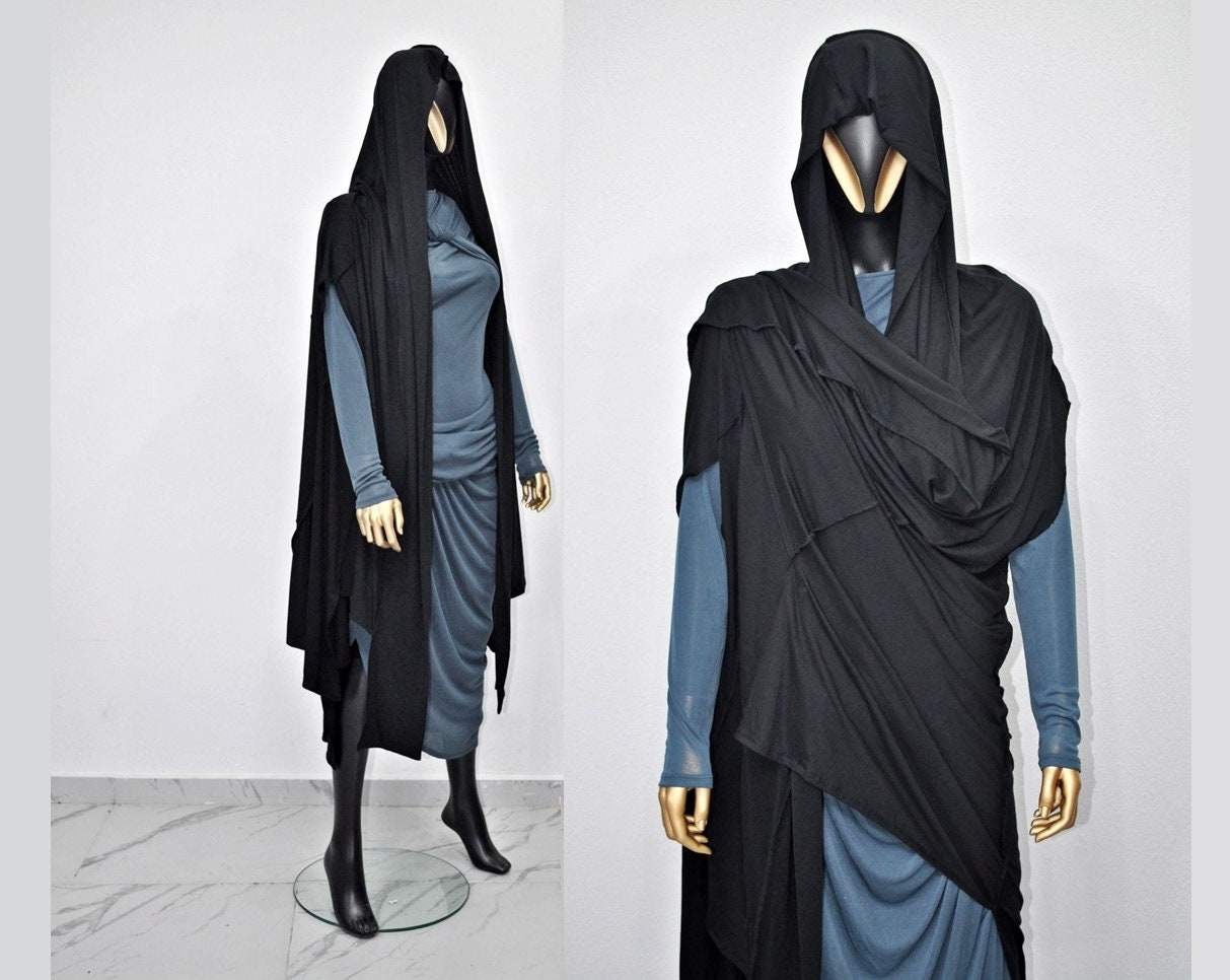 Women OverLong Poncho Cardigan,Japanese Oversized Sleeveless Kimono Wrap Shawl Shirt,Asymmetric Vest Hooded Cape ,Aesthetic Halloween-BB0154