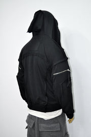 XS-8XL Men's Asymmetric Cut, Fleece Pullover, Black Jumper Top, Ashassin Tech Zipper Sleeve Goth Long Jacket Hoodie, Handmade Gift - BB0175