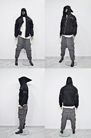 XS-8XL Men's Asymmetric Cut, Fleece Pullover, Black Jumper Top, Ashassin Tech Zipper Sleeve Goth Long Jacket Hoodie, Handmade Gift - BB0175