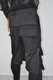 XS - 8XL Men&#39;s Steampunk Low Crotch Biker Layered Shorts with Legging, Side Big pockets,Side YKK Zipper,Elastic Waistband Cargo Short-BB870