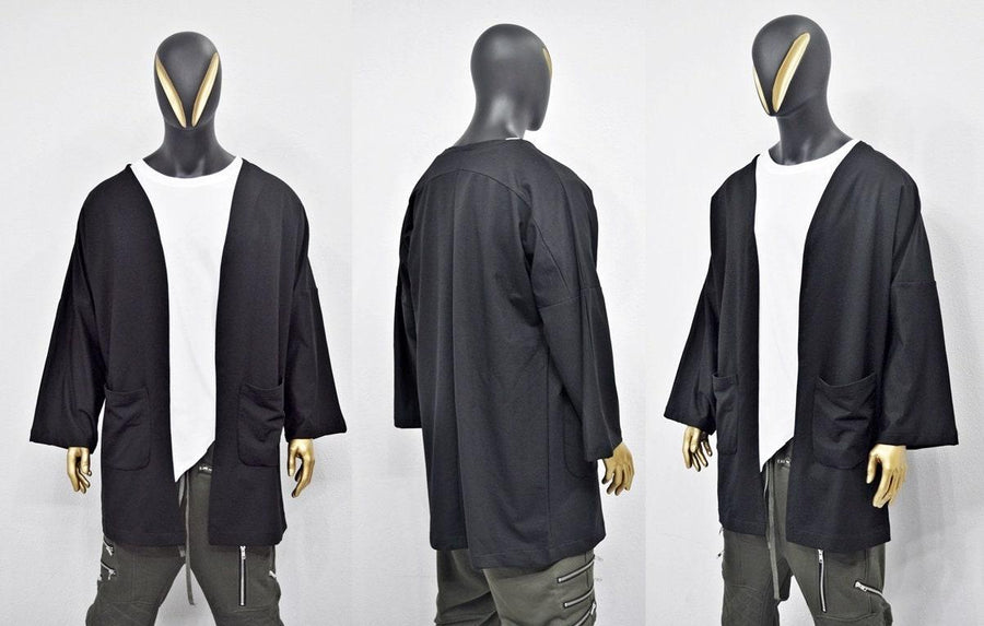 XS - 8XL Men&#39;s Japanese Oversized 3/4 Sleeve Samurai Long Cotton Jersey Cardigan Kimono Jacket,Shirt,Asymmetrical Blouse,,Futuristic-BB433