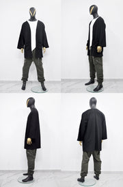XS - 8XL Men&#39;s Japanese Oversized 3/4 Sleeve Samurai Long Cotton Jersey Cardigan Kimono Jacket,Shirt,Asymmetrical Blouse,,Futuristic-BB433