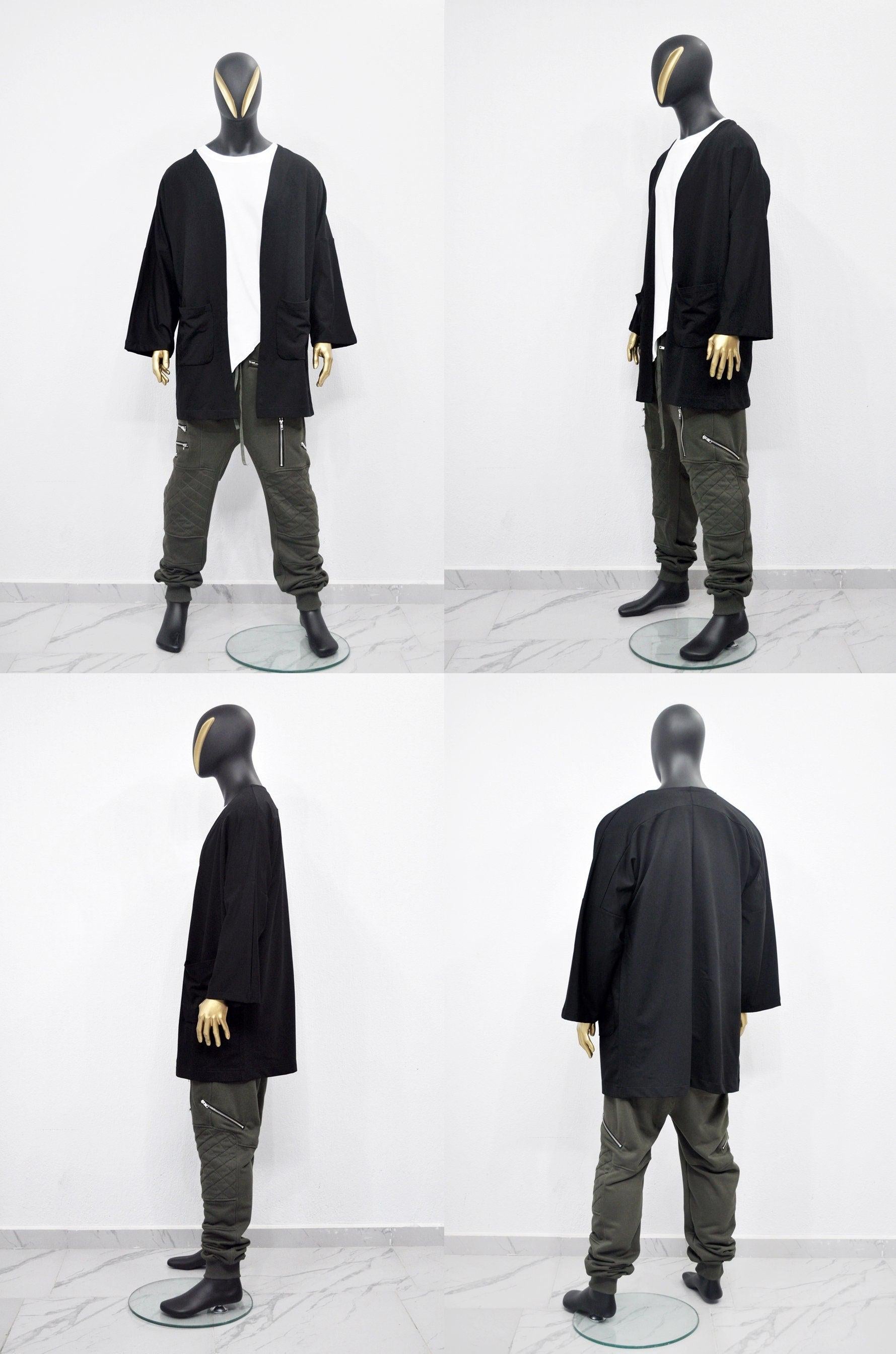 XS - 8XL Men&#39;s Japanese Oversized 3/4 Sleeve Samurai Long Cotton Jersey Cardigan Kimono Jacket,Shirt,Asymmetrical Blouse,,Futuristic-BB433