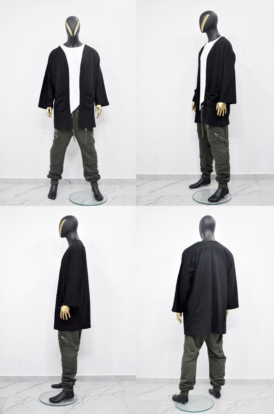 XS - 8XL Men&#39;s Japanese Oversized 3/4 Sleeve Samurai Long Cotton Jersey Cardigan Kimono Jacket,Shirt,Asymmetrical Blouse,,Futuristic-BB433