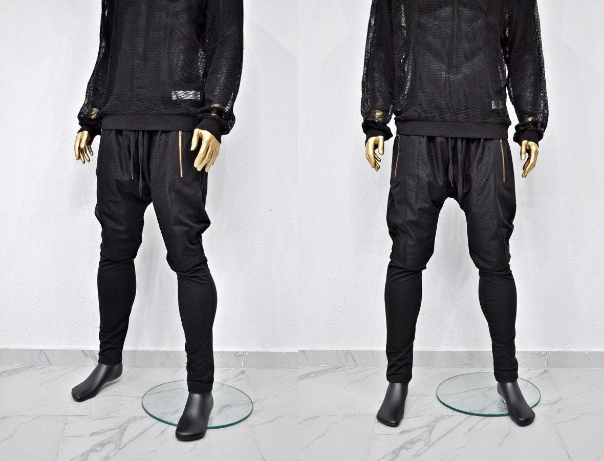 XS - 8XL Men&#39;s Mesh with Cotton Trouser,Low Crotch Harem Jogger ,Relaxed Sweatpants,Slim Fit, CyberpunkSteampunk,Gothic,Streetwear -BB240