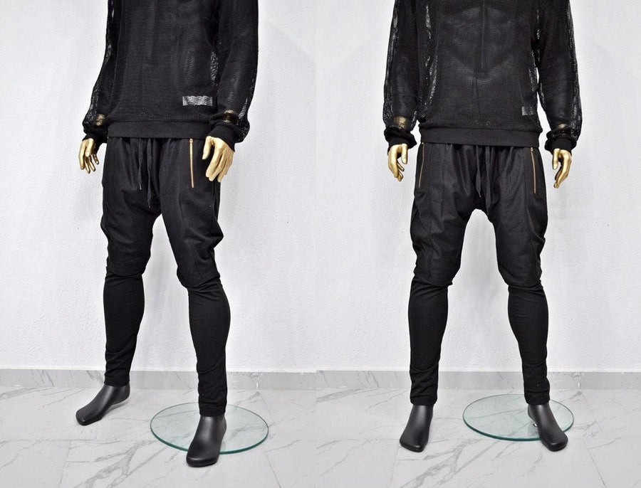 XS - 8XL Men&#39;s Mesh with Cotton Trouser,Low Crotch Harem Jogger ,Relaxed Sweatpants,Slim Fit, CyberpunkSteampunk,Gothic,Streetwear -BB240