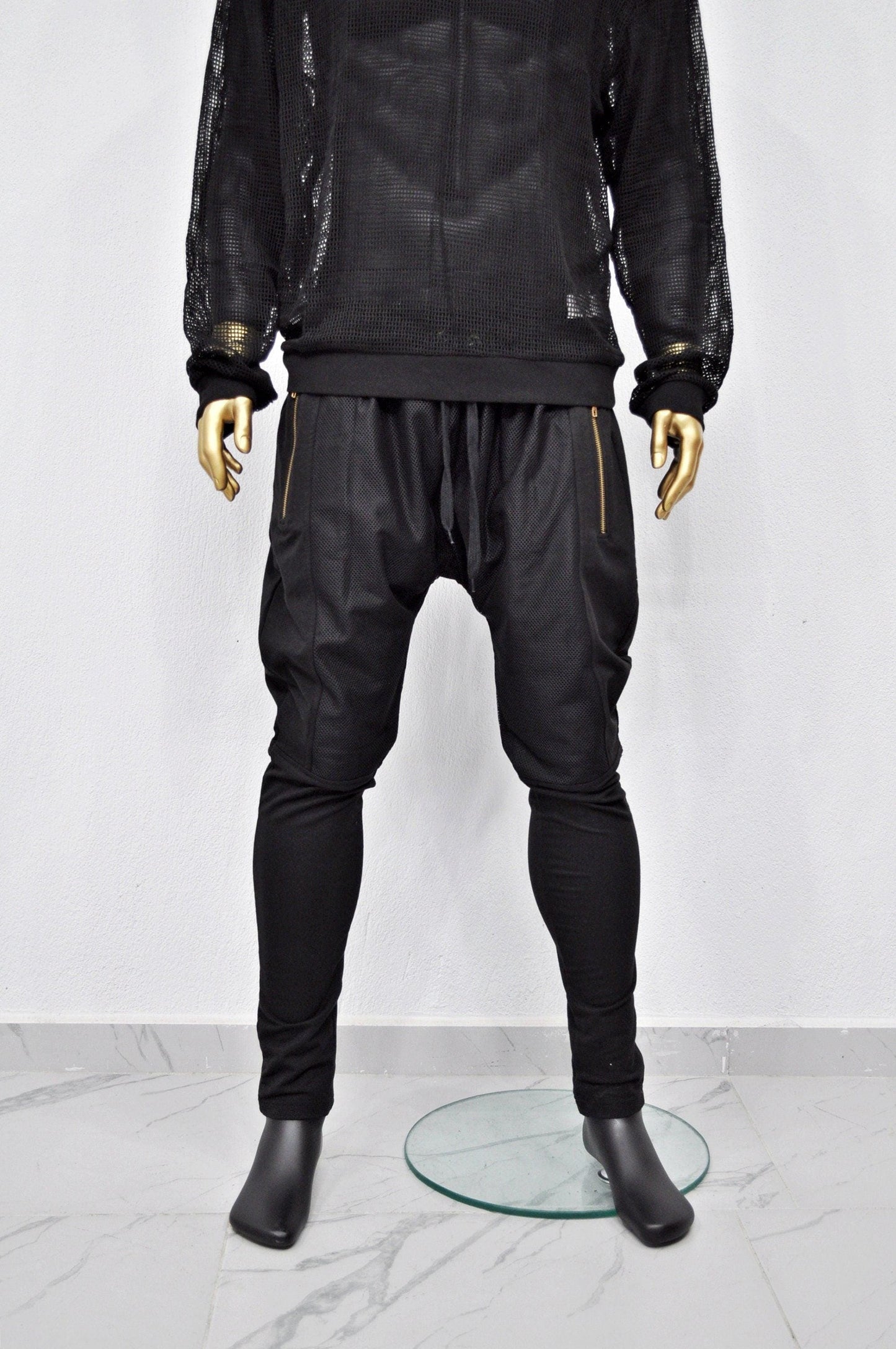 XS - 8XL Men&#39;s Mesh with Cotton Trouser,Low Crotch Harem Jogger ,Relaxed Sweatpants,Slim Fit, CyberpunkSteampunk,Gothic,Streetwear -BB240