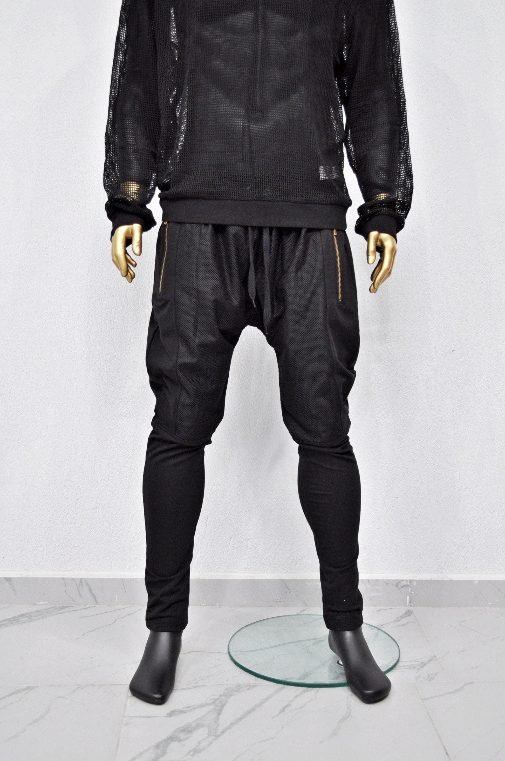 XS - 8XL Men&#39;s Mesh with Cotton Trouser,Low Crotch Harem Jogger ,Relaxed Sweatpants,Slim Fit, CyberpunkSteampunk,Gothic,Streetwear -BB240