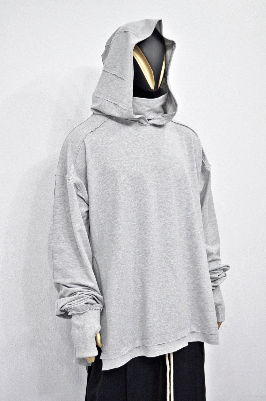 XS-8XL Men&#39;s Distressed Structured Silhouette Hooded Turtleneck Sweatshirt,Ashassin Asymetrical Cardigan,Cyber Futuristic Burning Man-BB0159