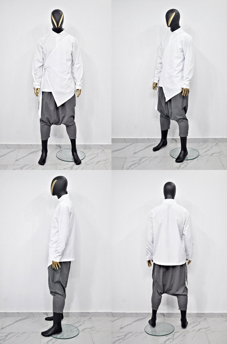 Men's Kimono Shirt Streetwear Harem Wrap Top, Asymmetrical Blouse